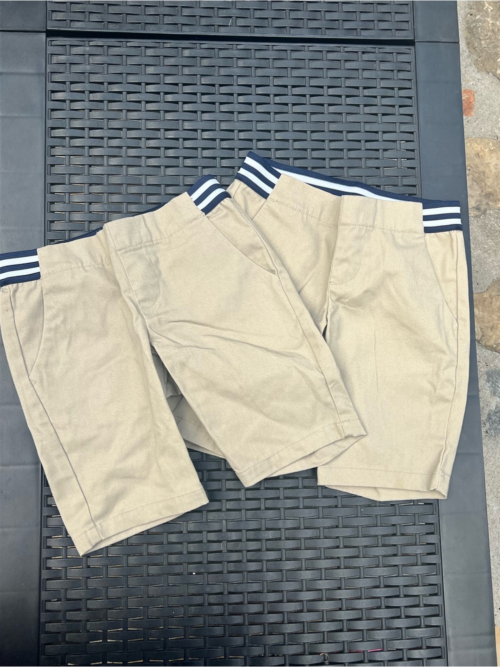 French Toast Khaki Shorts with Navy and White Stripe Waistband